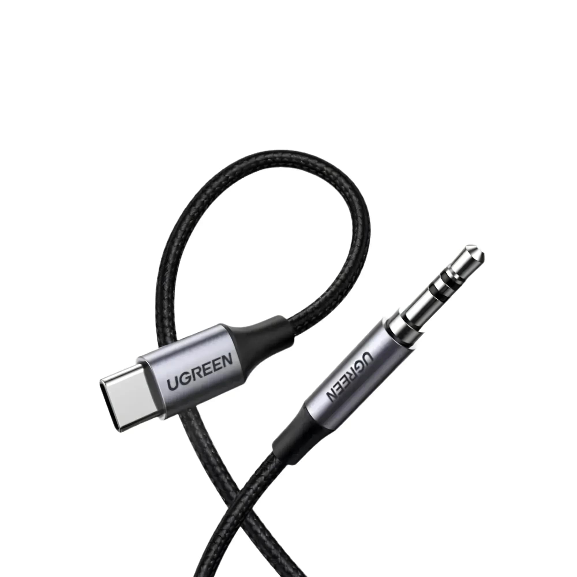Audio cable UGREEN 30633 — 3.5mm (male) to USB Type-C (male), 1 m, black/silver